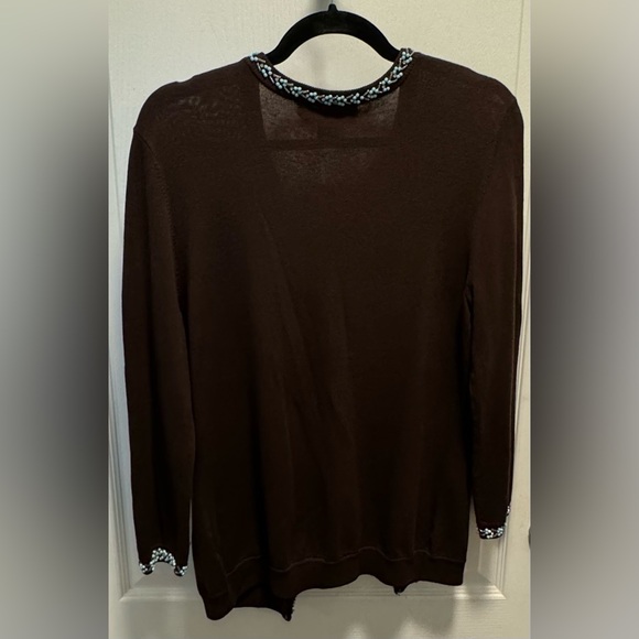 2 piece Karen Kane brown cardigan set - sweater size M, tank size M, teal beads - Picture 6 of 9